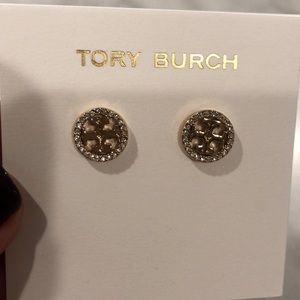 Tory Burch Crystal stud circle logo earring, gold
